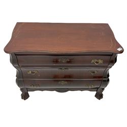 French style walnut bombe chest, fitted with three drawers 