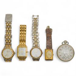 Sekonda USSR keyless lever railroad pocket watch and four wristwatches including Klaus-Kobec 