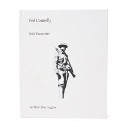 WWI death plaque awarded to Ted Connelly, framed with Canadian General Service cap badge, together with the book, Ted Connelly Brief Encounter by Mick Sherrington, outlining the history of Ted Connelly, Frame H37cm  