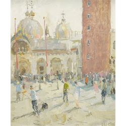 Adam Ralston (Northern British 1970-): 'St Mark's Square', oil on board signed, inscribed and dated '16 verso 29cm x 24cm