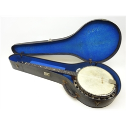  Early 20th century Will Van Allen 22 fret banjo in hard case   