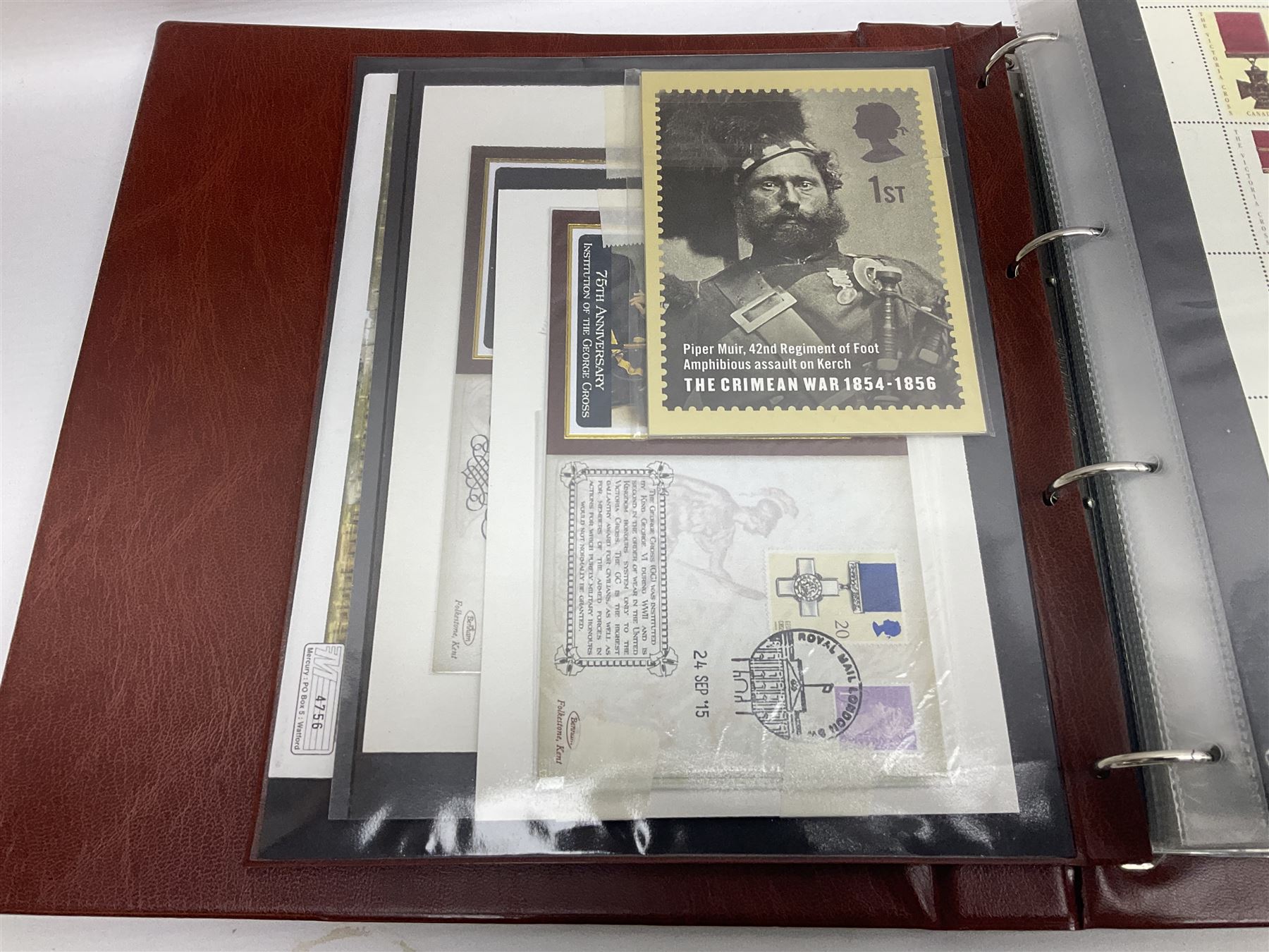 Album containing over seventy Victoria Cross and George Cross related First Day Covers, Medal Covers, Coin Covers, PHQ cards and postcards, Presentation Packs etc; some bearing signatures of the recipient.