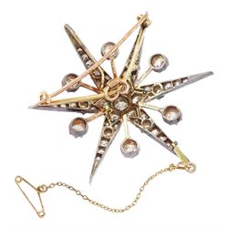 Victorian silver and gold old cut diamond star pendant / brooch, principal diamond approx 0.85 carat, total diamond weight approx 4.75 carat