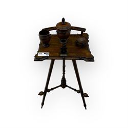 Victorian oak smoker’s companion stand, moulded rectangular top with fitted smoking access...