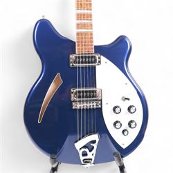 Rickenbacker model no. 360 six string electric guitar, in midnight blue finish, serial no. 33793 made in USA, circa 2017, in Rickenbacker fitted hard case with plush black interior, guitar L100cm