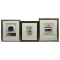 James Cox (British contemporary): 'Sigma VI' and 'Lettera I', pair limited edition screen prints signed titled and numbered in pencil 25cm x 20cm; Nestor (Bolivian 1957-): Abstract, mixed media on paper signed 18cm x 14cm (3)