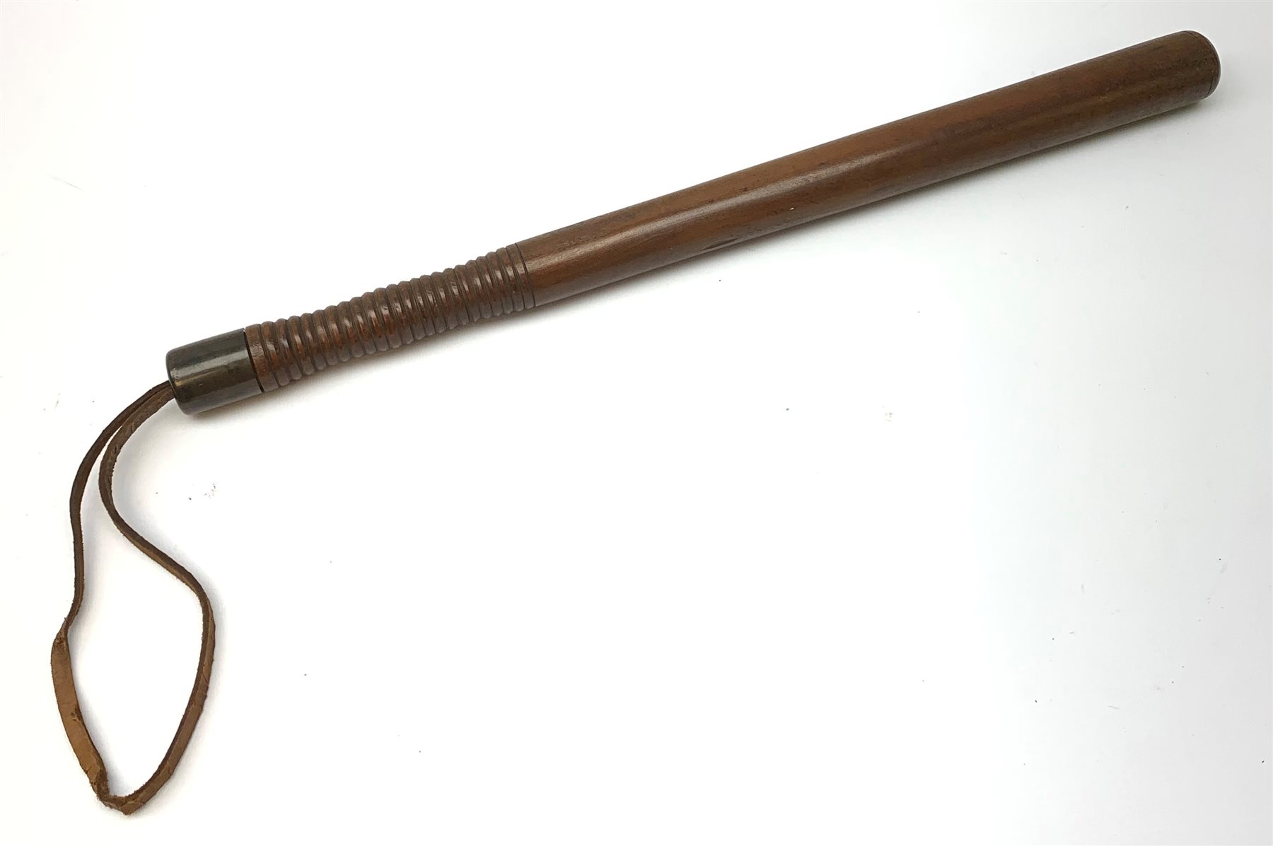 Victorian turned mahogany truncheon with brass mount 54cm 