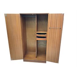 G-Plan wardrobe - mid-20th century teak 'Fresco' double wardrobe, two doors enclosing hanging rail, shelves and two drawers