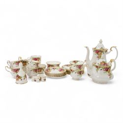 Royal Albert Old Country Roses tea service, including teapot, coffee pot, milk jug, two op...