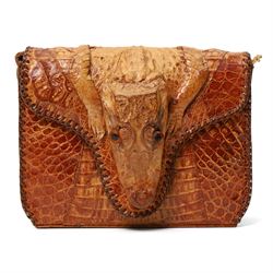 Taxidermy - mid-century alligator skin handbag, no maker's label, width 21cm 