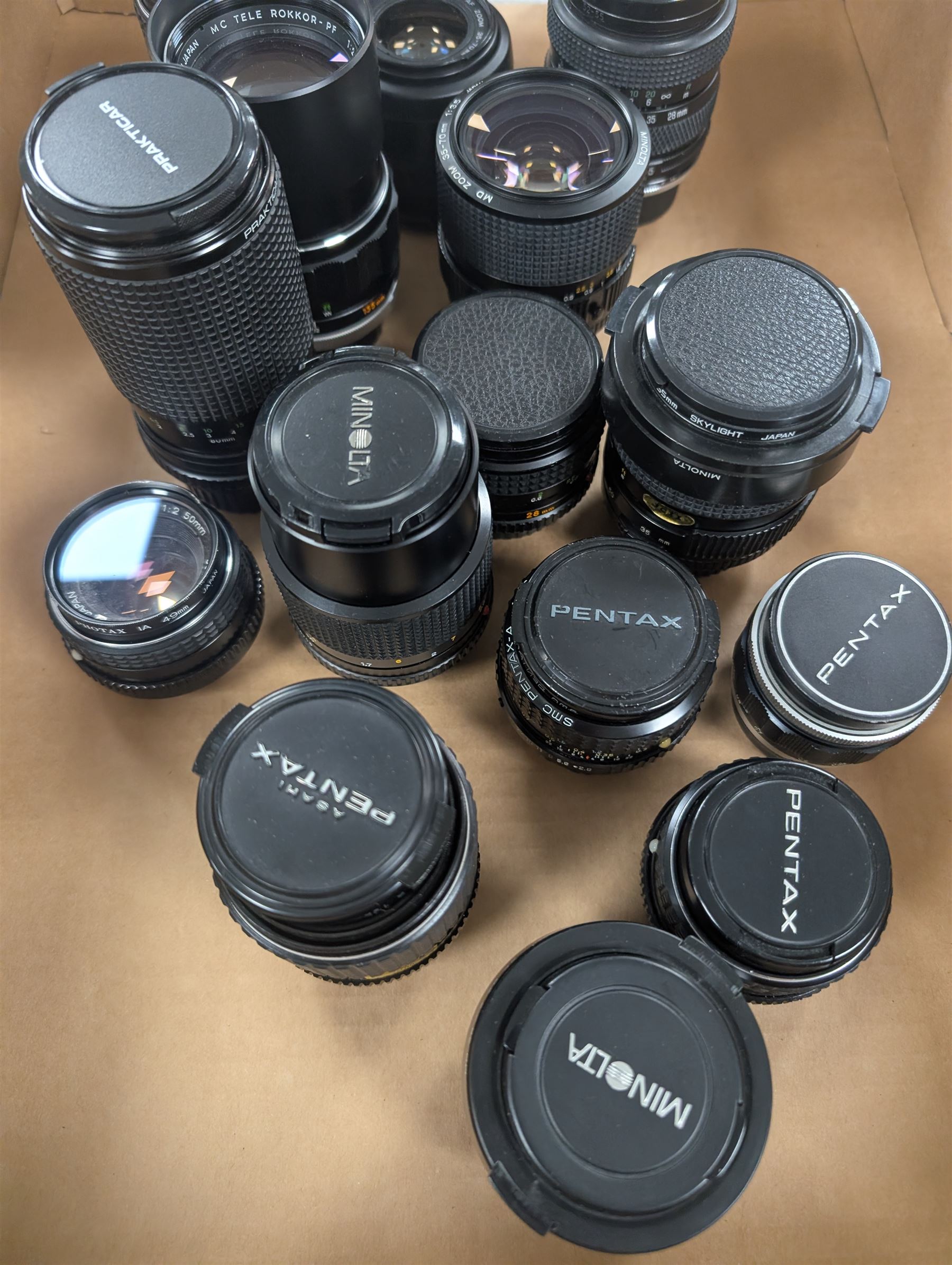 Collection of Minolta and Pentax camera lenses
