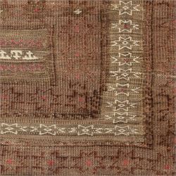 Tekke Turkman rug, madder red field decorated with repeating rows of octagonal guls, framed by multiple geometric borders, 86x133cm and an Anatolian flatweave kilim, 95x140cm, (2)