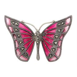 Silver plique-a-jour and marcasite butterfly brooch, stamped 925 