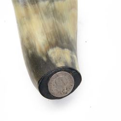 Horn Snuff Mull, the hinged lid and 1863 1 lira coin to the base, H9cm