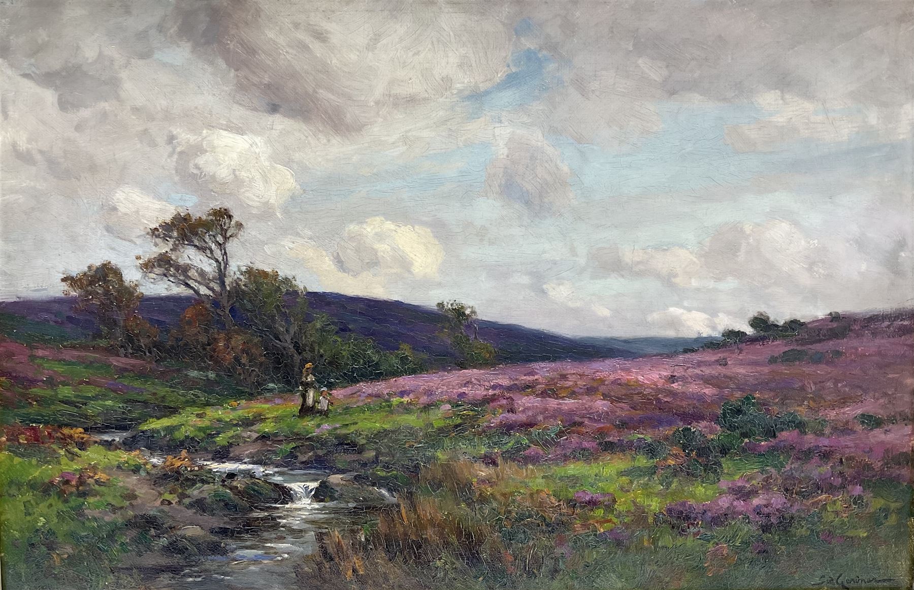 Sidney Valentine Gardner (Staithes Group 1869-1957): North Yorkshire Moorland Stream, oil on canvas signed 34cm x 52cm