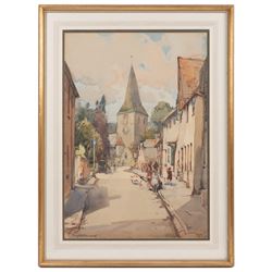 Arthur Henry Knighton-Hammond (British 1875-1970): Village Church - possibly Shere, watercolour signed 48.5cm x 34cm