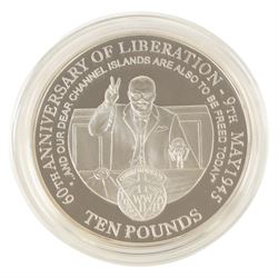 The Royal Mint Alderney 2005 'End of World War II 60th Anniversary' silver proof five ounce ten pound coin, cased with certificate