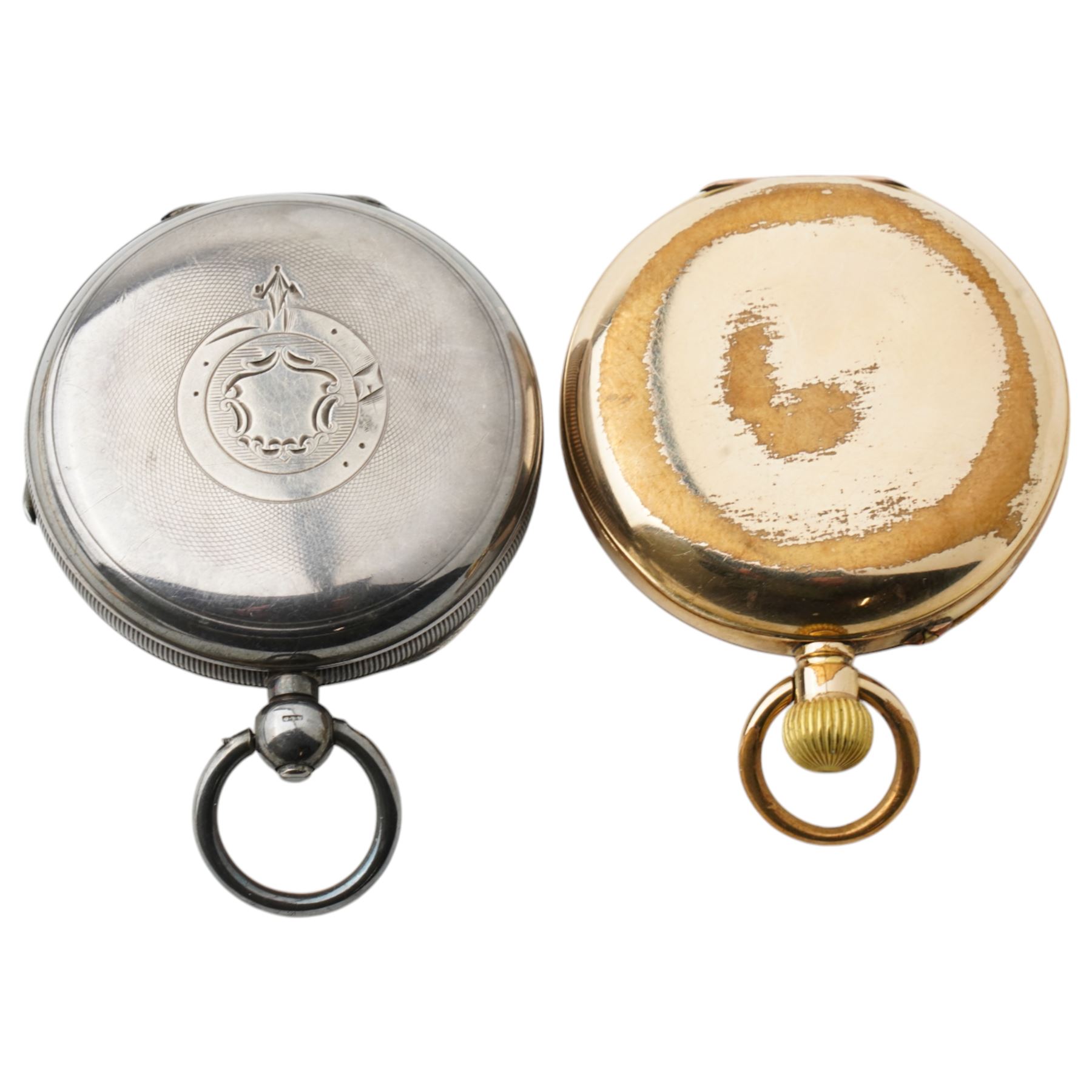 Gentleman's open face pocket watch with white enamel dial and subsidiary seconds dial in gold plated case, another 'The Express English Lever' in silver case and a Rotary wristwatch in 9ct gold case 