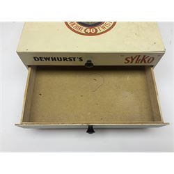Mid 20th century Dewhurst's 'Sylko' advertising counter top three drawer chest, H14.5cm