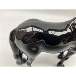 Beswick Dales Pony in black, no.1671, together with Beswick Highland pony in dun, no.1644, both with printed mark beneath