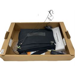 LG BP250 Blu-ray player, Sony floppy disk drive, pair Fujitsu speakers and various cables on computer stand