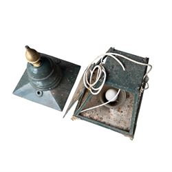  Terracotta chimney pot along with green painted outdoor lamp
