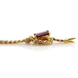 18ct gold red paste stone set tassel necklace, stamped 750
