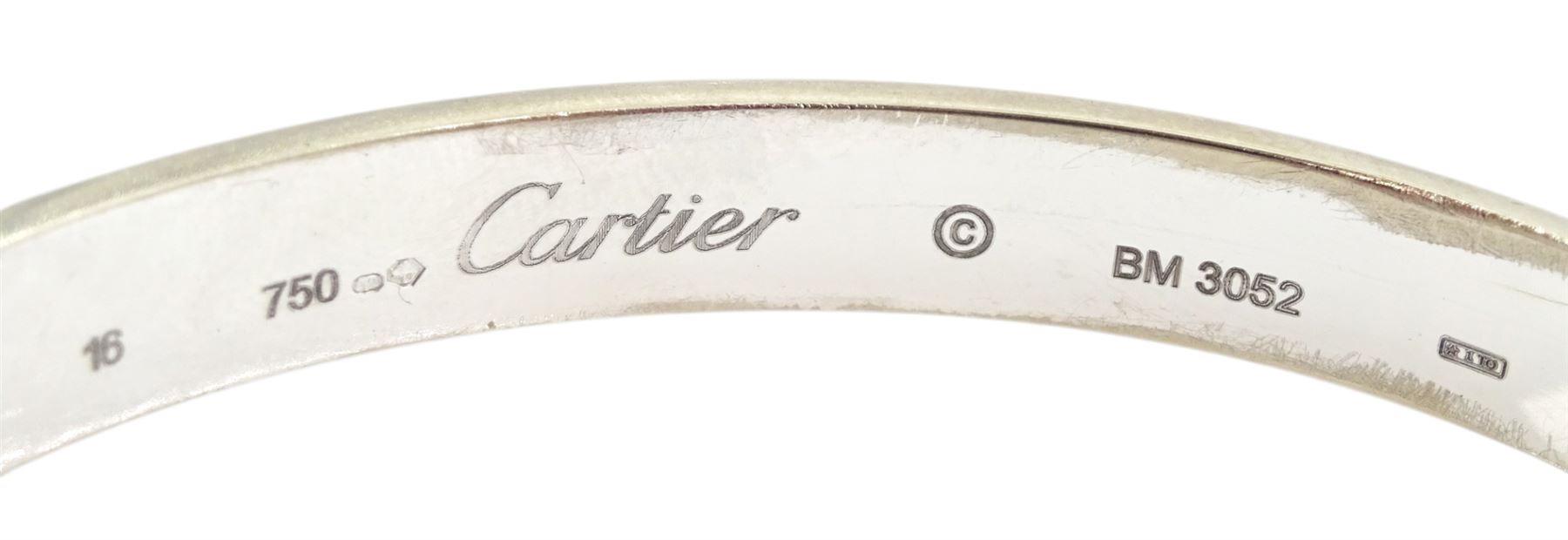 Cartier 18ct white gold single stone, round brilliant cut diamond Anniversary bangle, No. BM 3052, hallmarked