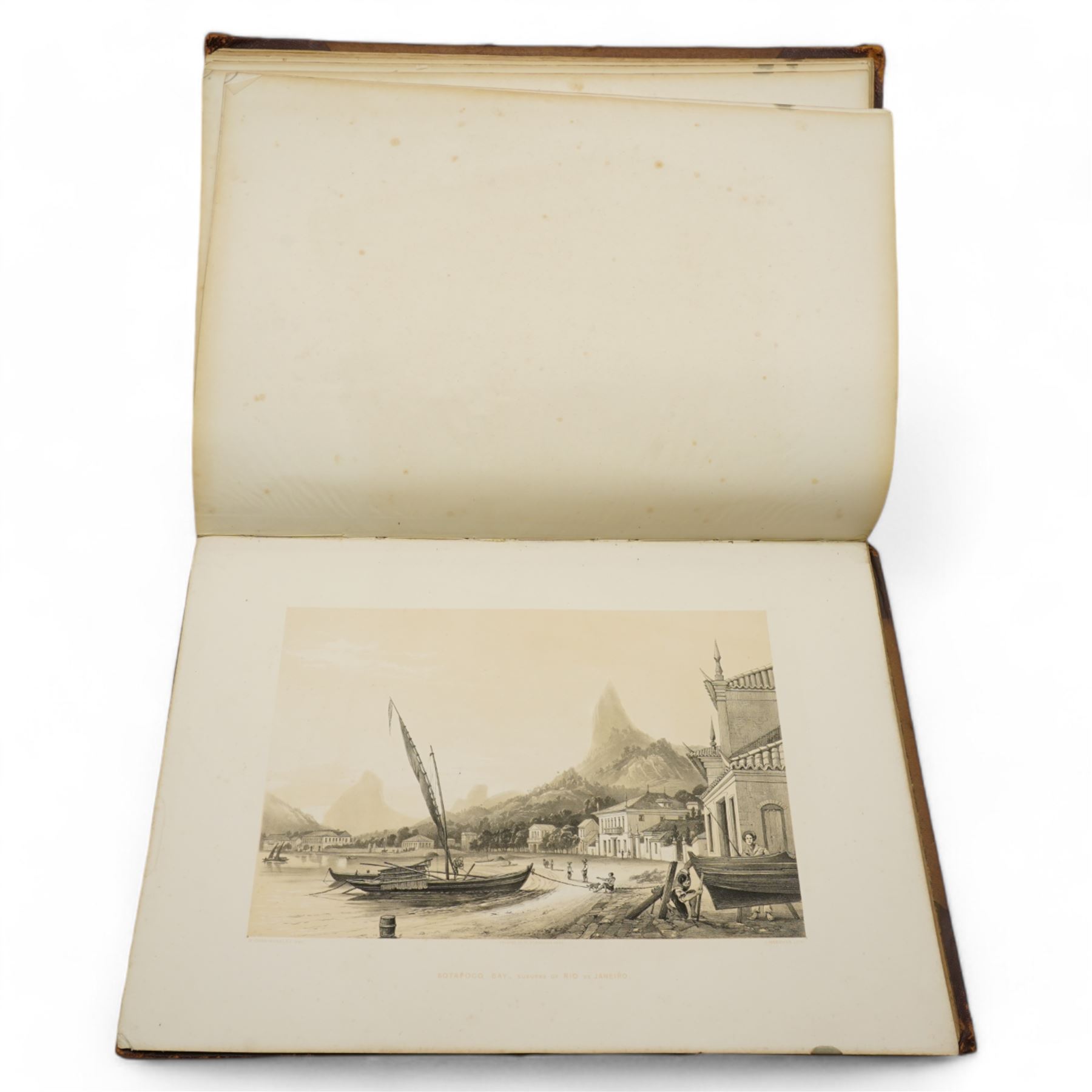 Sir William Gore Ouseley (British 1797-1866): 'Views in South America, from original drawings made in Brazil the River Plate, the Parana, &c', folio containing twenty six (26) tinted lithograph plates with lithographed titled and plan, dedication to Prince Albert with list of plates on verso, pub. London: Thomas McLean 1852, bound in oxblood leather and brown cloth
