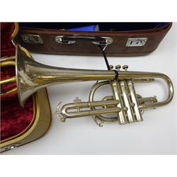  Three trumpets - Melody Maker & Lark, both brass & cased and a plated King Tempo (3)  