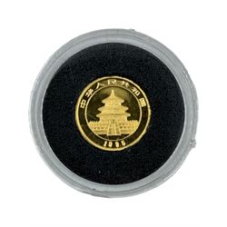 Three gold coins, from 'The Smallest Gold Coins of the World Collection', comprising China 900/1000 1 gram, China 999/1000 one twentieth of an ounce and Mexico 900/1000 one twentieth of an ounce, all with Westminster certificates (3)