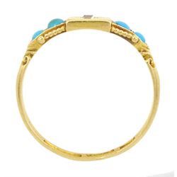 Victorian five stone old cut diamond and turquoise ring, stamped 18ct