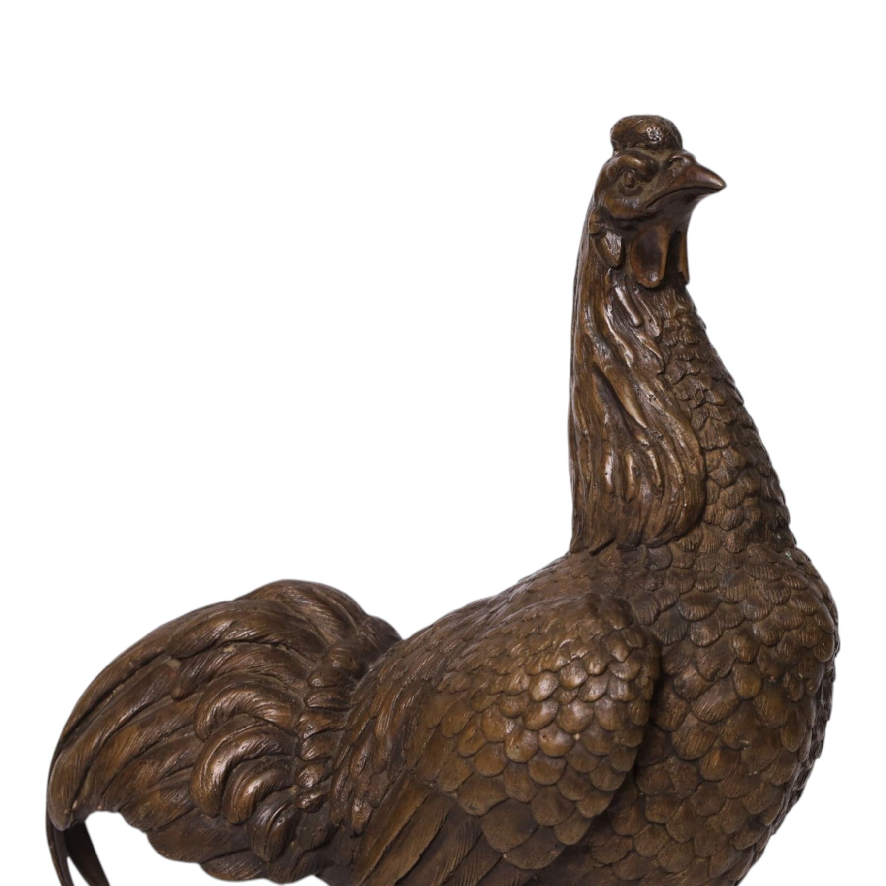 Bronzed figure of a fighting cockerel, H39cm 