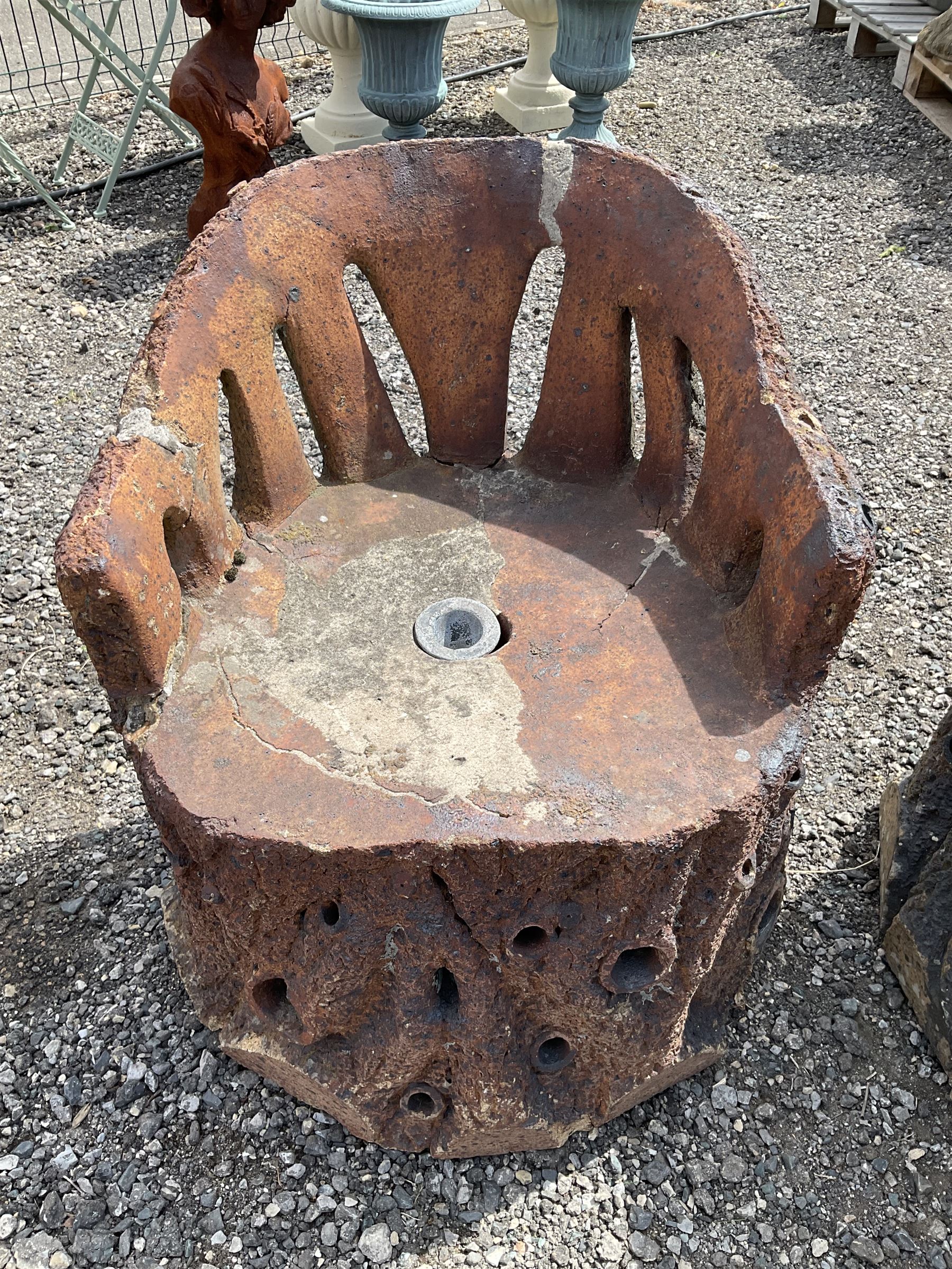 Pair of cast composite, log effect garden grotto chairs - THIS LOT IS TO BE COLLECTED BY APPOINTMENT FROM DUGGLEBY STORAGE, GREAT HILL, EASTFIELD, SCARBOROUGH, YO11 3TX
