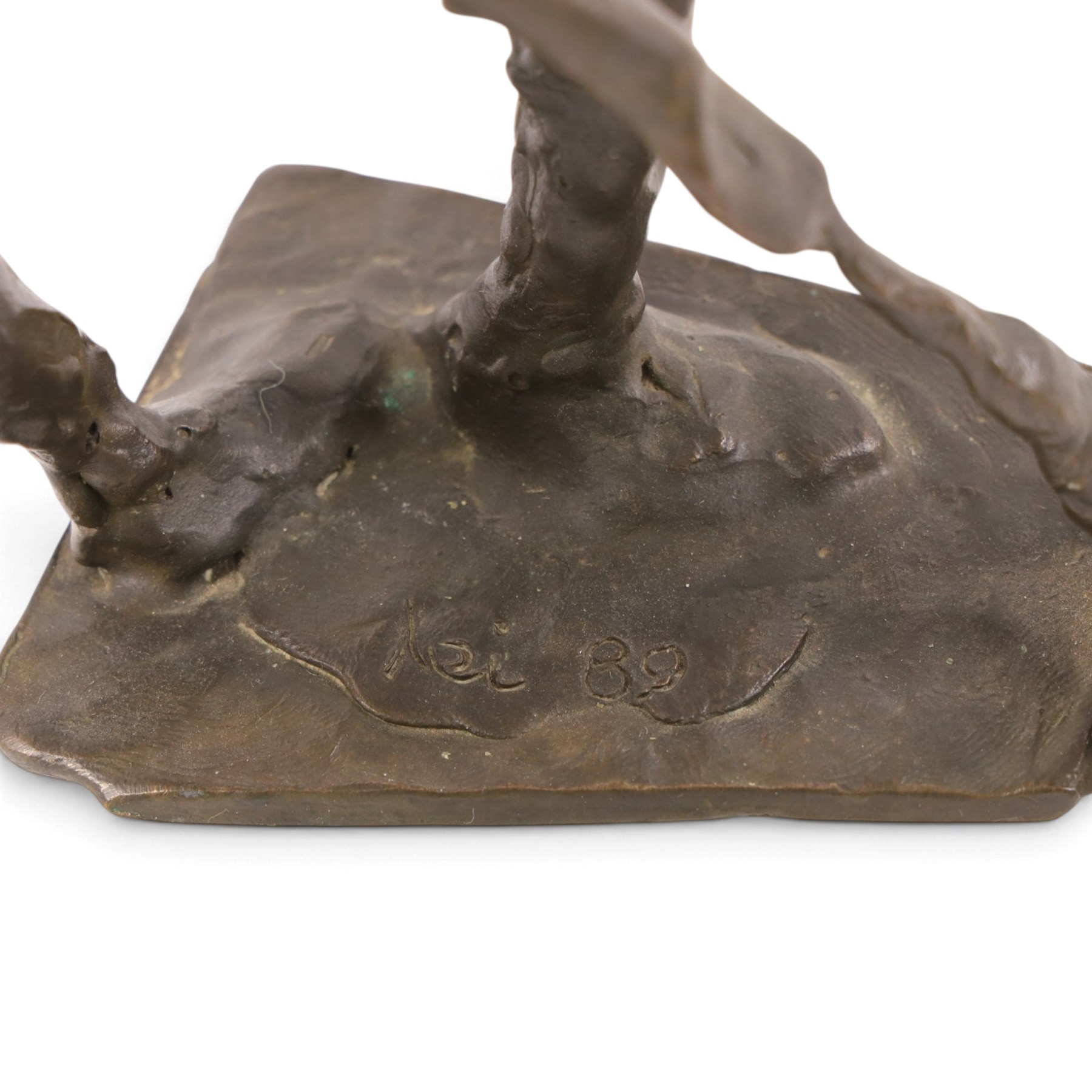 Modernist School (mid-20th century) - bronze cast sculptures depicting two abstract bronze figures, signed Lei and dated 1989, H16.5cm