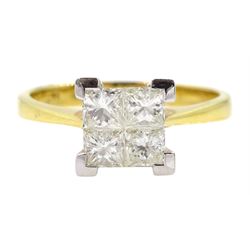 18ct gold four stone princess cut ring, hallmarked, total diamond weight approx 0.75 carat