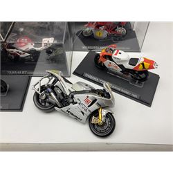 Fifty-one die-cast models of motorcycles by Maisto, Protar Italeri, Welly etc; many in perspex display boxes, some in window boxes and some unboxed