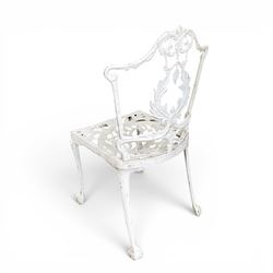 Victorian design cast aluminium circular garden table, and three chairs