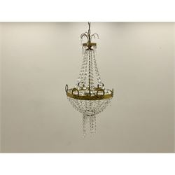 Late 20th century gilt metal and cut glass chandelier, basket form