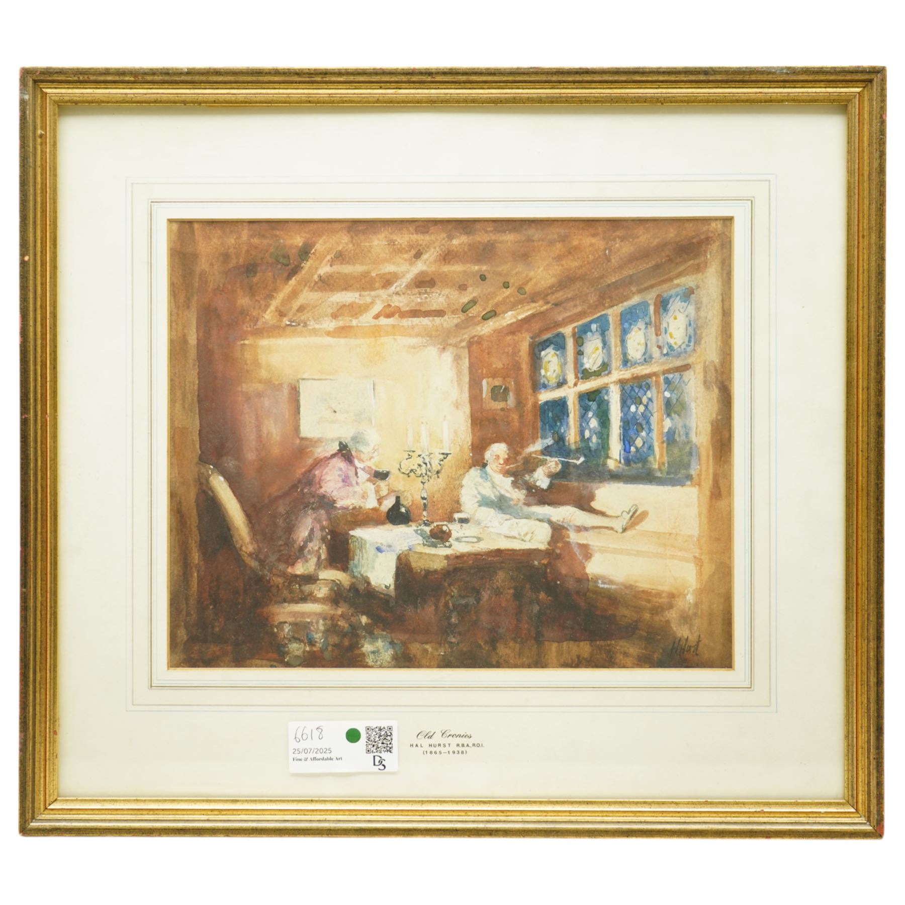 Circle of George Cattermole (British 1800-1868): The Lord's Entrance and Knights at Rest by Sarcophagus, two watercolours signed; (Henry William Lowe) Hurst (British 1865-1938): 'Old Cronies', watercolour signed max 27cm x 42cm (3)