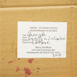 Barry De More (Yorkshire 1948-2023): Still Life of 'Pineapple' and Fruit, gouache oil and impasto on cardboard signed titled and dated 2017 verso 45cm x 35cm
Notes: Acclaimed as one of the North's greatest expressionist artists, Barry De More (1948-2023) used a heavy impasto style to transfer his love of Yorkshire landscapes, townscapes and people to canvas. His work sits comfortably in the company of work by Kossoff and Auerbach, selling to collectors in the UK and overseas. De More's work can be found in the permanent collection of work by Northern Artists at Dean Clough, one of the UK's largest contemporary art galleries.