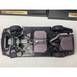 Three Maisto Special Edition 1:18 scale die-cast models - Porsche 550A Spyder, Jaguar 'S' Type and Ferrari 550 Maranello; all boxed; five other unboxed Maisto/Bburago 1:18 scale models; and two Classic Collection lead crystal models of Classic Cars (10)