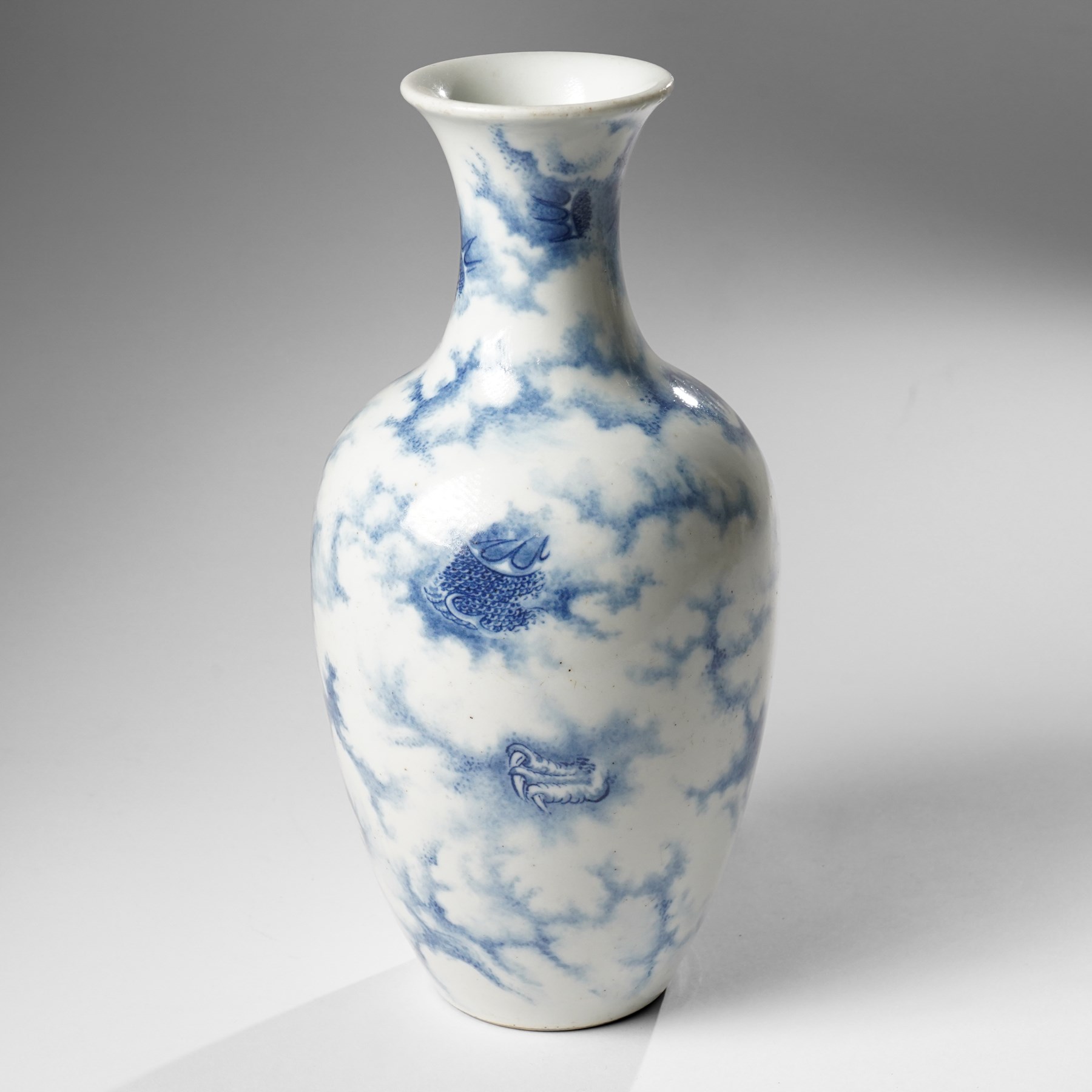 Chinese blue and white vase, of baluster form, painted with a dragon among clouds, unmarked, H26cm 