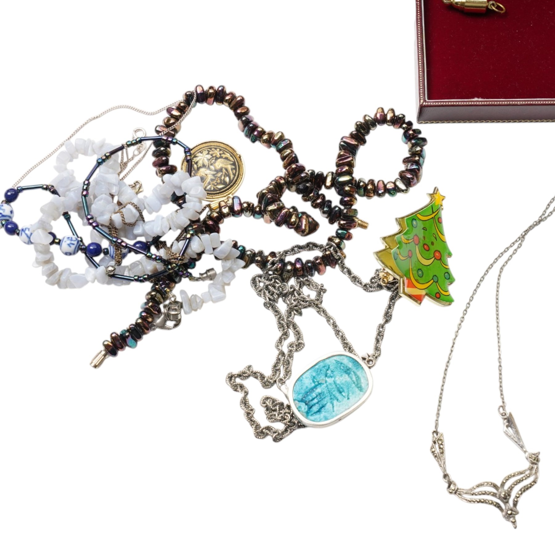 Gold 'Baby' brooch stamped 9ct, silver jewellery including bangles, pendants, brooch etc and a collection of costume jewellery including Michaela Frey bangle 