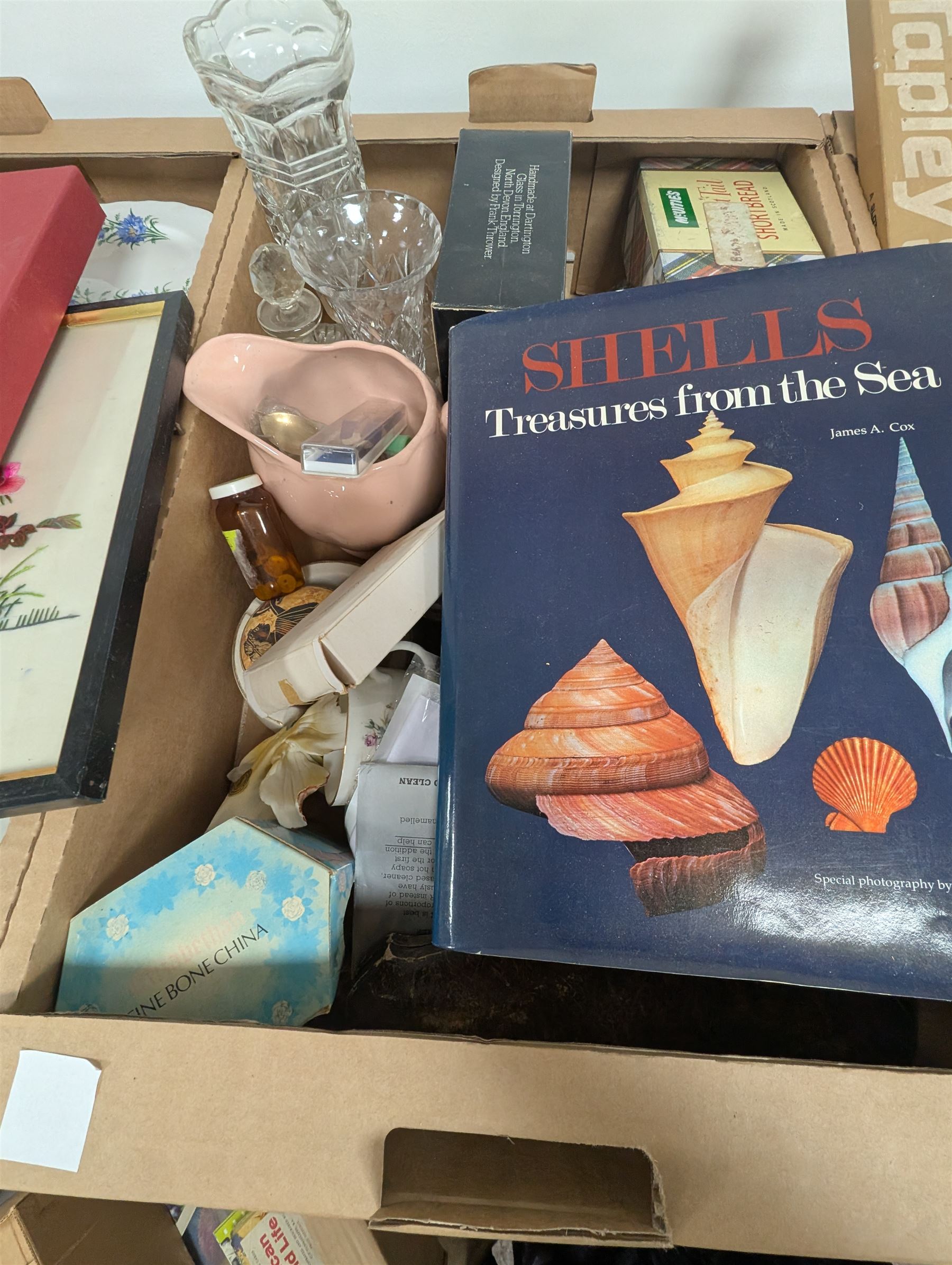 Large quantity of collectables, including Kunde clock, glassware, Danby, ceramics etc, in twelve boxes   