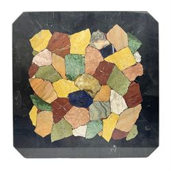 Square specimen table top inset with assorted hardstones, marbles and minerals