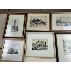Collection of etchings, artists including Herbert Gordon Warlow, Henry Percy Huggill, David Robertson, Eliab George Earthrowl, Kevin Brown, Geoffrey Heath Wedgwood, Louis Conrad Rosenberg, Frank Brangwyn, Martin Hardie, John Shapland, Oliver Hall, Sydney Mackenzie Litten, Percy Lancaster, Willie Rawson, etc (18)
