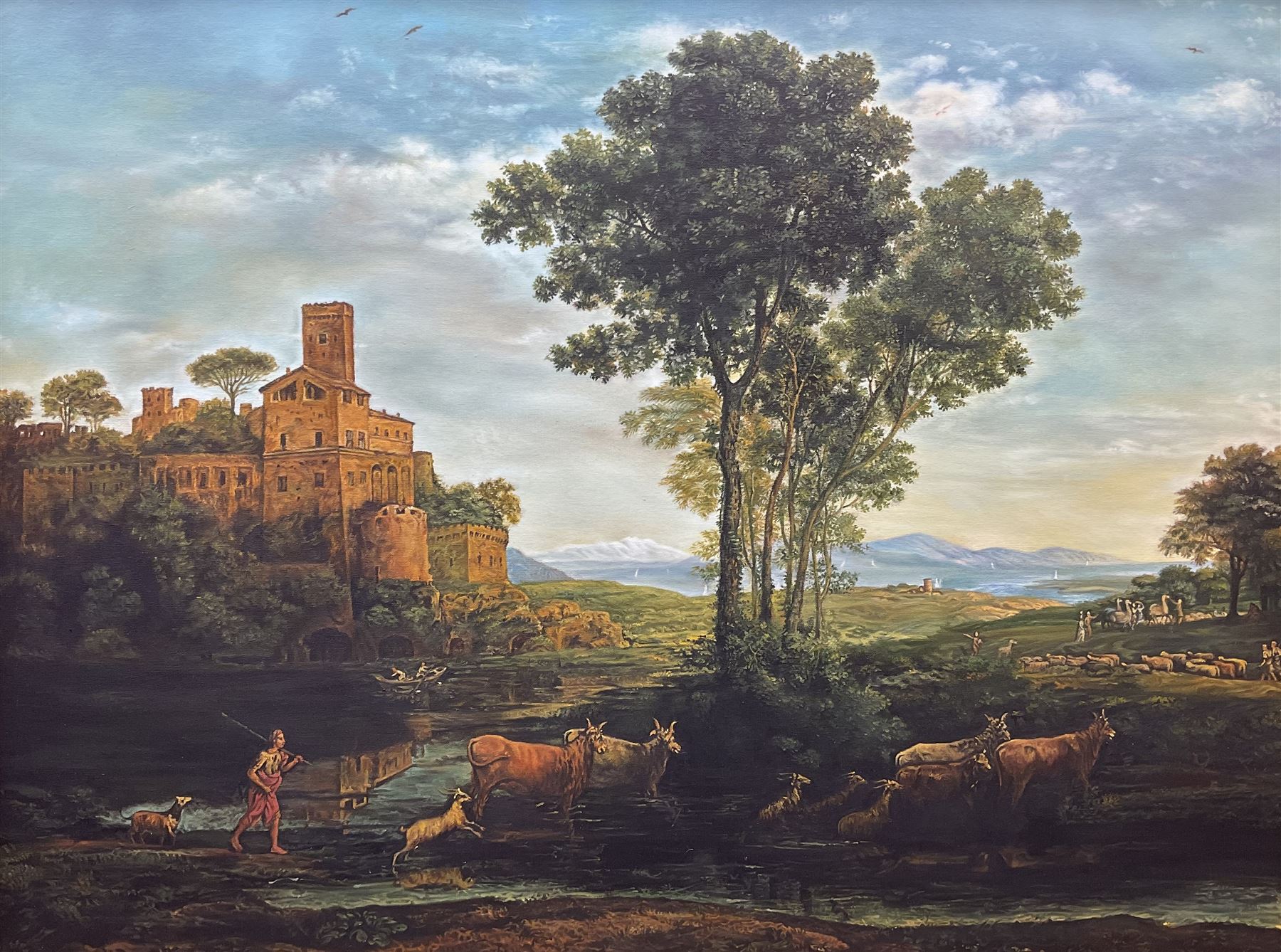 After Claude Lorrain (British 1600-1682): 'Landscape with the Voyage of Jacob', oil on canvas unsigned 67cm x 90cm