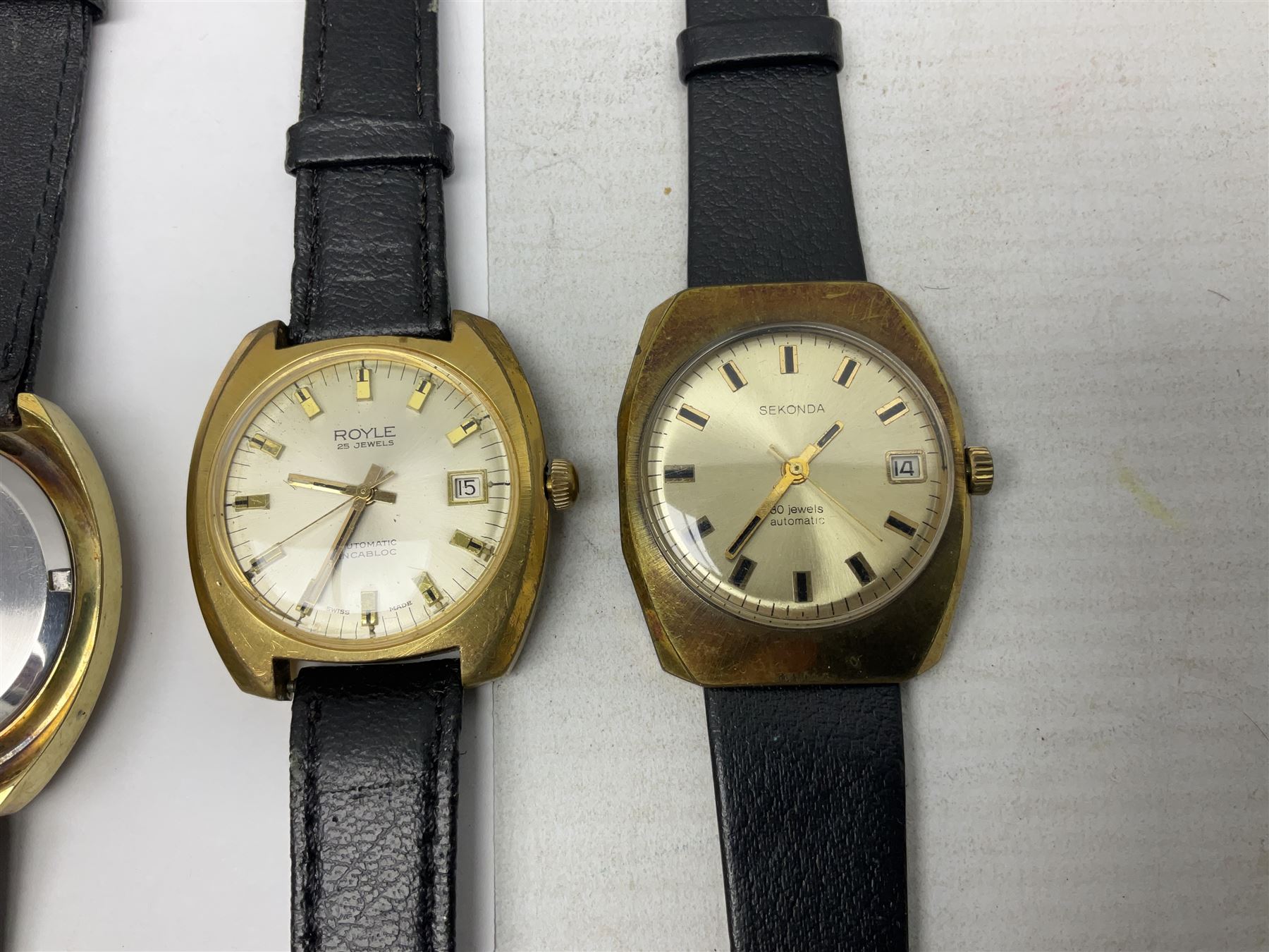 Five automatic wristwatches including Technos Everite Goldshield, Sekonda, Royle and Swiss Emperor and three manual wind wristwatches including Rotary, Avia and Excalibur (8)
