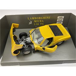 Polistil - four Tonka 1:16 scale models comprising Porsche 911 Cabriolet; MGA Twin Cam; Ferrari California; and Morgan Plus 8; and Polistil 1:18 scale  model Lamborghini Miura; all boxed (5)
